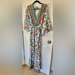 Multi color light blue silk maxi dress